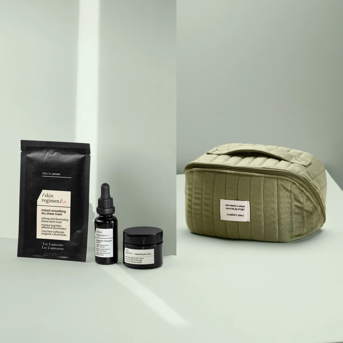 Les trois soins Skin Regimen Lx du coffret The Skin Longevity Ritual Comfort Zone.