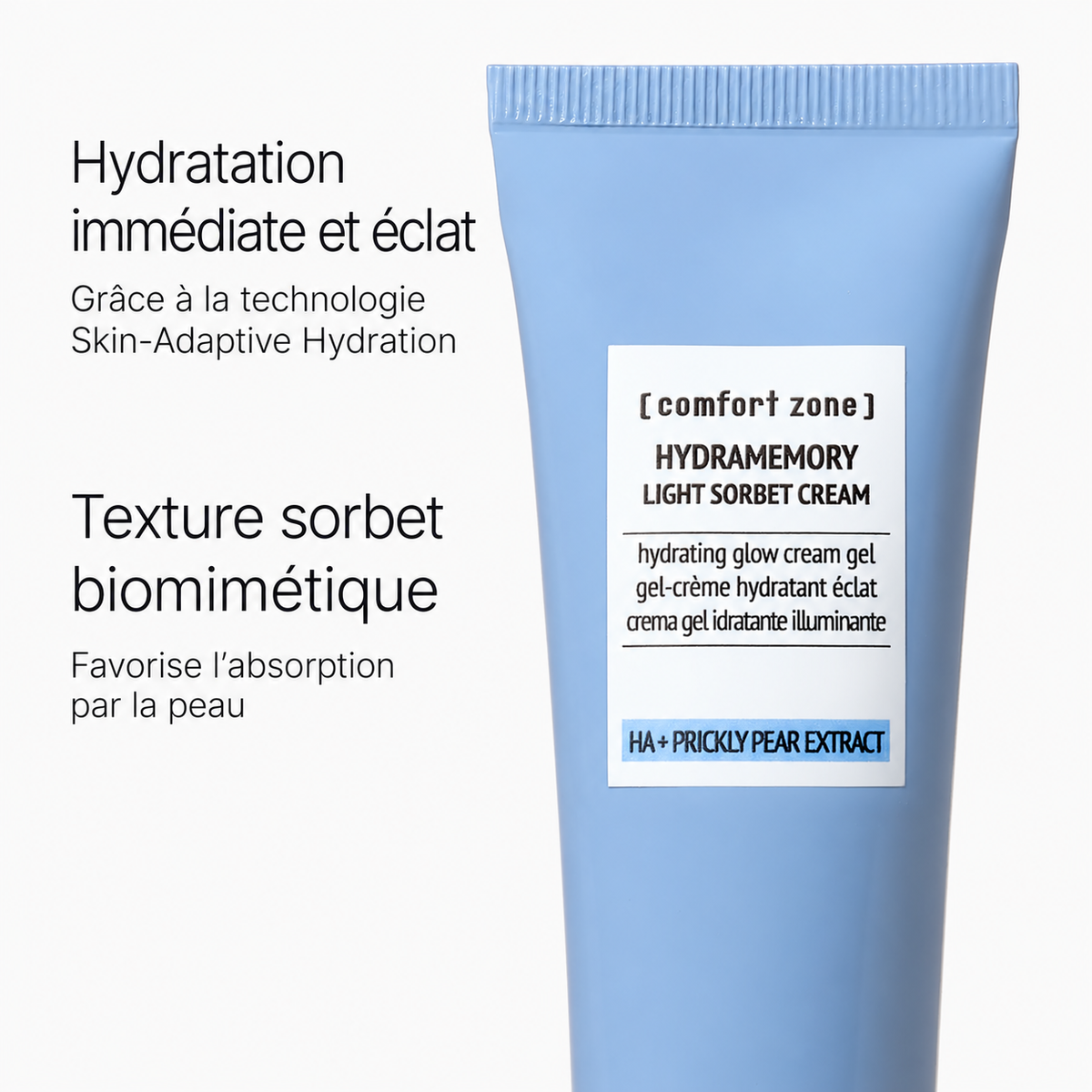 Hydramemory Light Sorbet Cream Comfort Zone : hydratation, éclat et texture sorbet biomimétique.