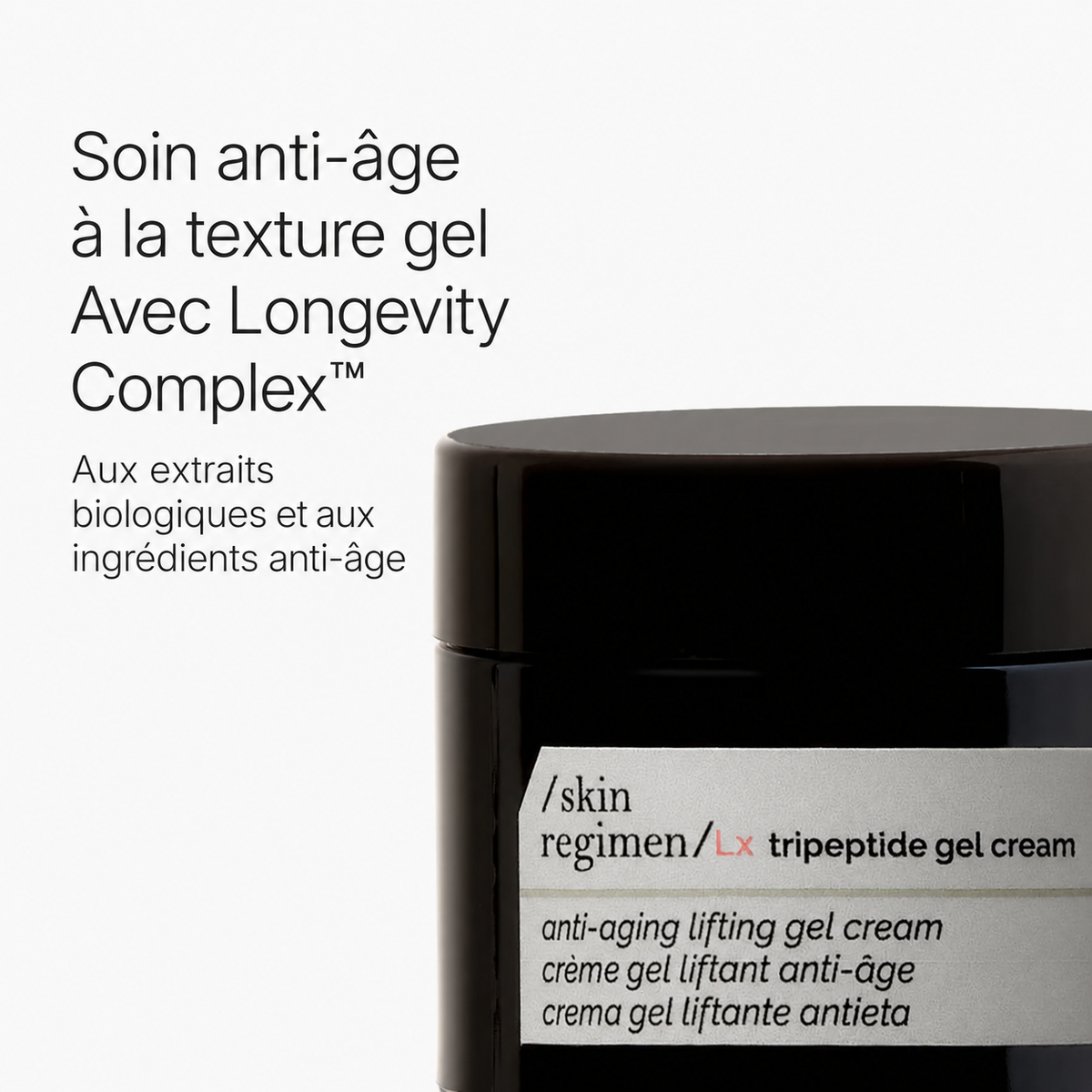Tripeptide Gel Cream Skin Regimen Lx Comfort Zone : soin anti-âge à la texture gel et Longevity Complex.