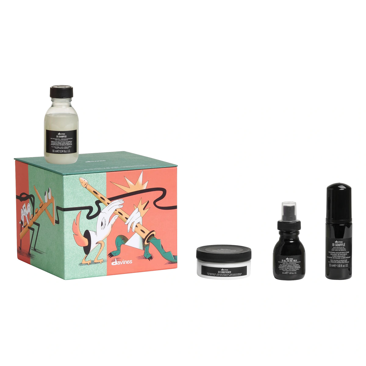 Coffret Davines OI Découverte Noël 2026 avec OI Shampoo 90 ml, OI Conditioner 75 ml, OI All In One Milk 50 ml, OI Soufflé 50 ml