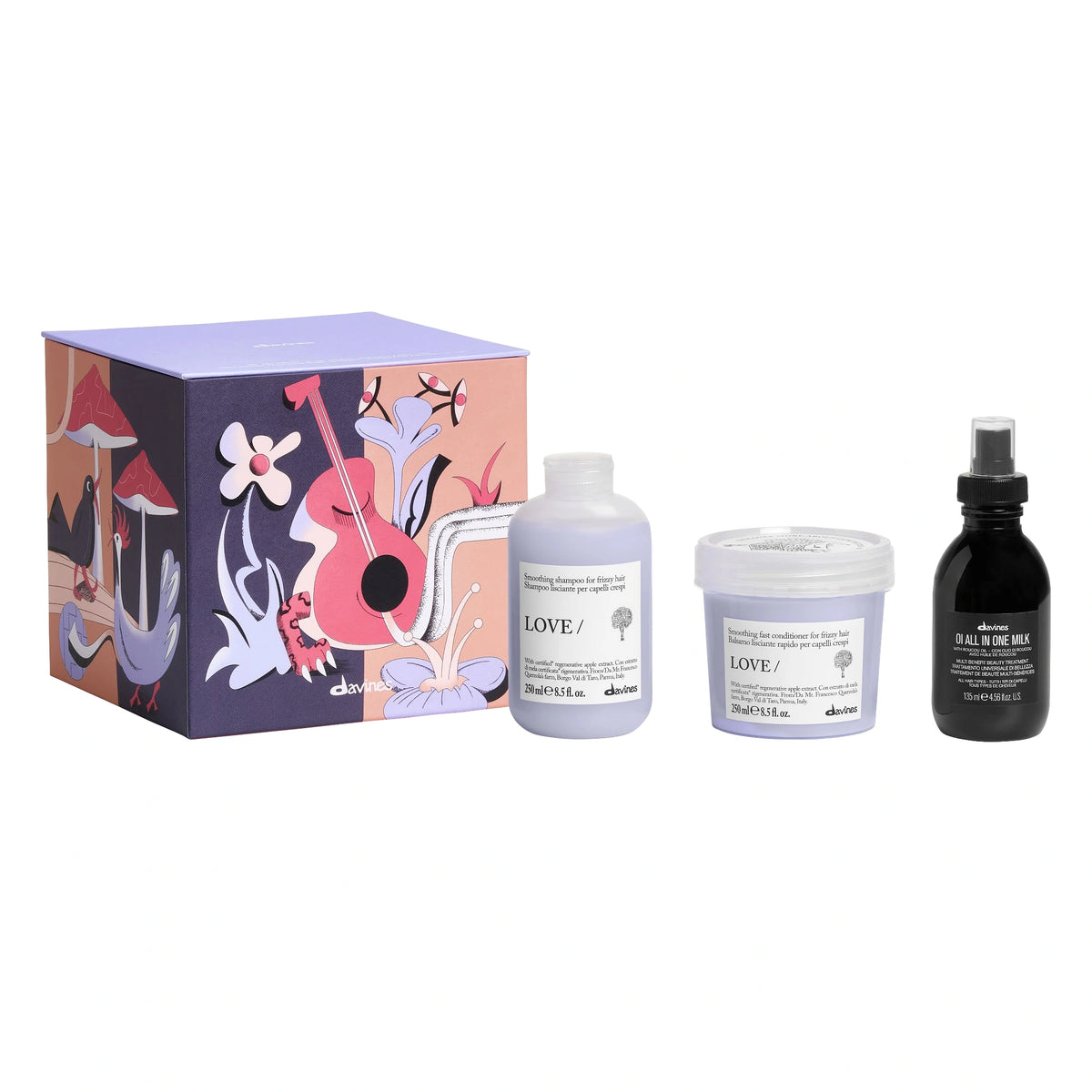 Coffret Davines LOVE SMOOTHING Noël 2026 avec LOVE SMOOTHING Shampoo 250 ml, LOVE SMOOTHING Conditioner 250 ml, OI All In One Milk 135 ml