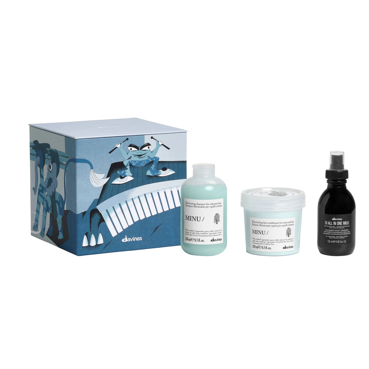 Coffret Davines MINU Noël 2026 avec MINU Shampoo 250 ml, MINU Conditioner 250 ml, OI All In One Milk 135 ml