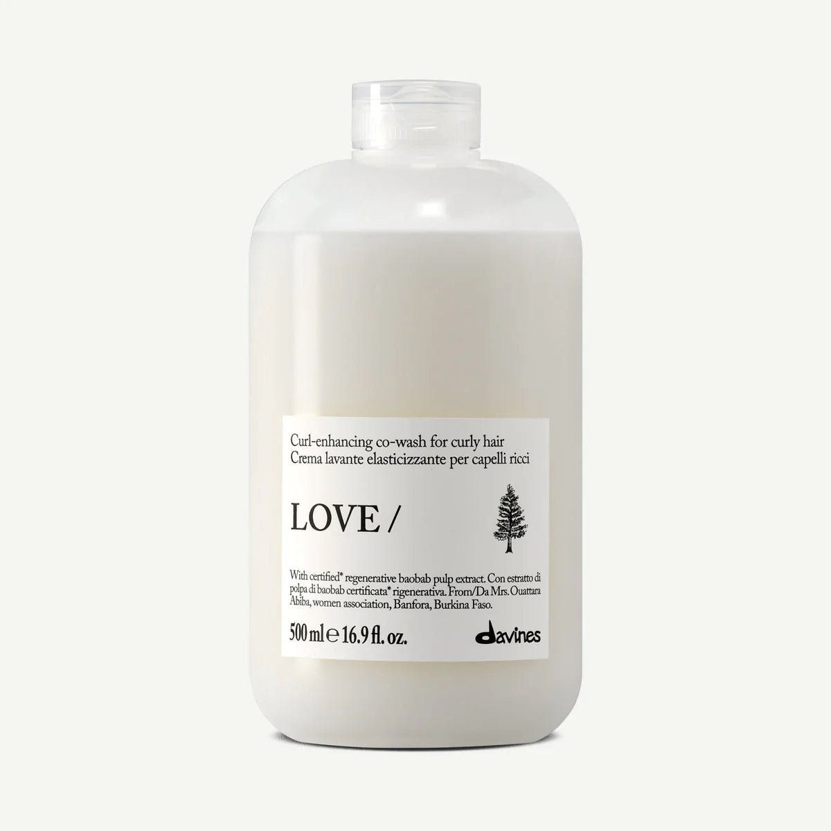Davines LOVE CURL Co-Wash 500 ml, crème lavante douce pour nettoyer, hydrater et sublimer les cheveux bouclés ou ondulés sans les alourdir