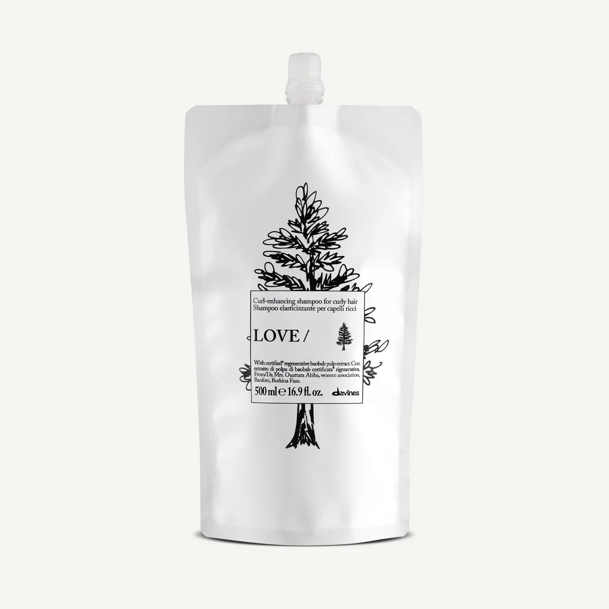 Davines LOVE CURL Shampoo Refill 500 ml, éco-recharge de shampooing pour nettoyer en douceur, définir et sublimer les cheveux bouclés ou ondulés