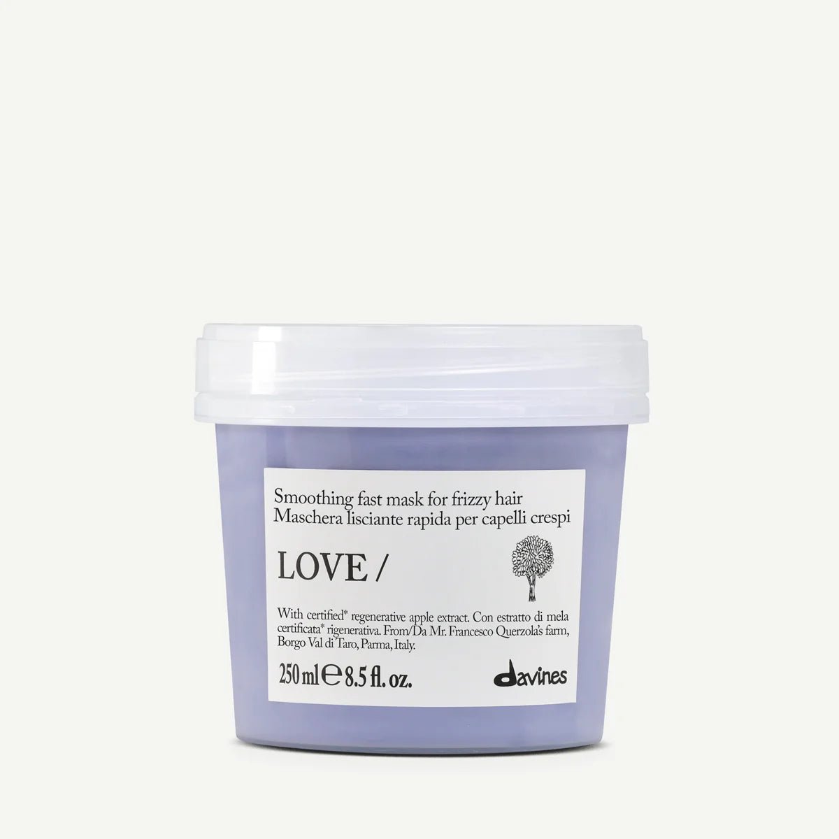 Davines LOVE Smoothing Mask 250 ml, masque lissant pour cheveux frisottés ou indisciplinés, conçu pour nourrir, adoucir et aider à contrôler les frisottis tout en laissant les cheveux plus souples, disciplinés et faciles à coiffer