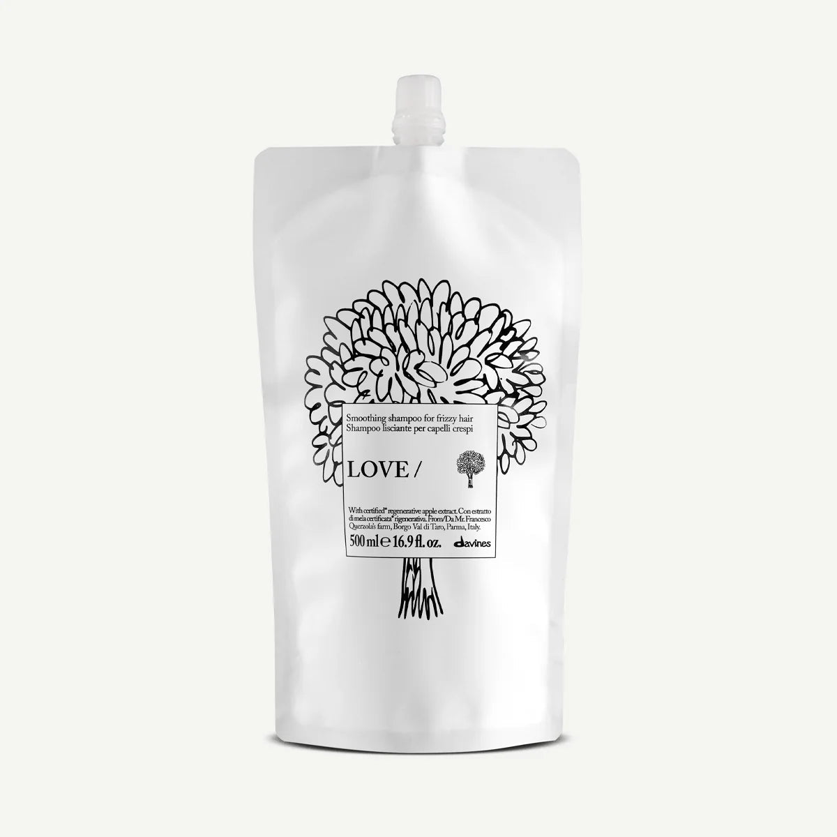 Davines LOVE Smoothing Shampoo Refill 500 ml, éco-recharge de shampooing lissant pour cheveux frisottés ou indisciplinés, conçue pour nettoyer en douceur, aider à contrôler les frisottis et laisser les cheveux plus souples, doux et faciles à coiffer