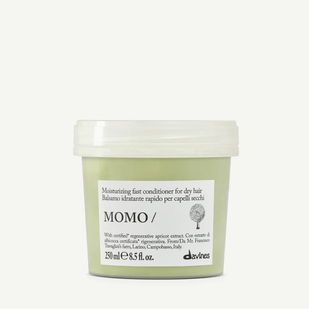 Davines MOMO Conditioner 250 ml, soin conditionneur hydratant pour cheveux secs et déshydratés, conçu pour démêler, adoucir et apporter souplesse et légèreté à la fibre capillaire