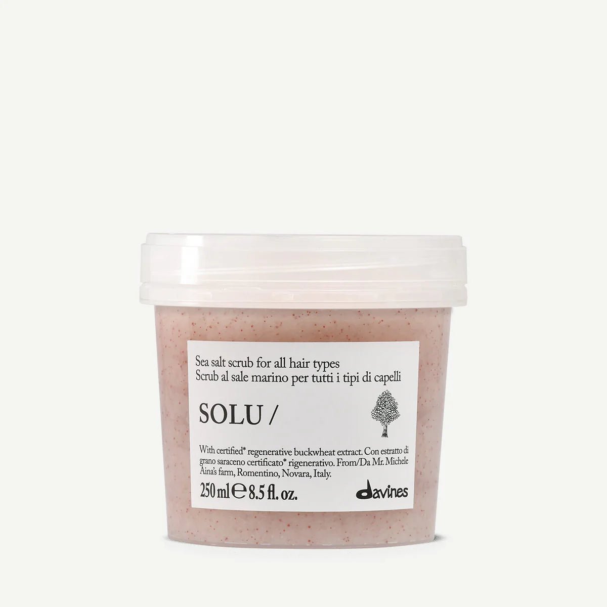 Davines SOLU Sea Salt Scrub Cleanser 250 ml, gommage lavant au sel marin pour exfolier le cuir chevelu et éliminer les résidus de produits coiffants