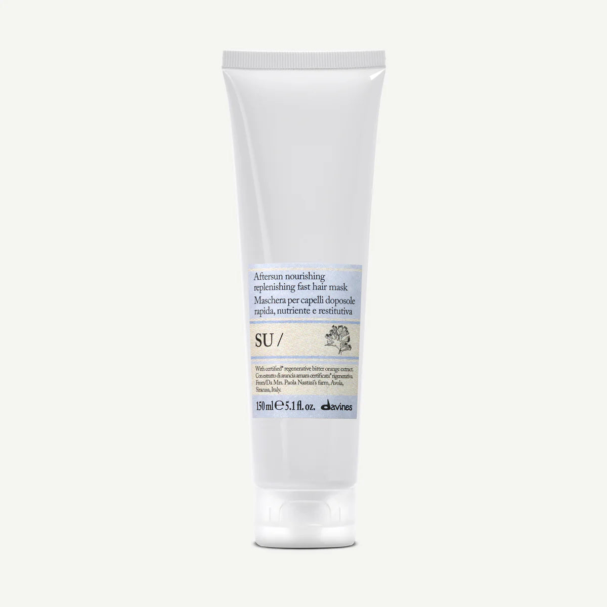 Davines SU Hair Mask en tube, masque nourrissant après-soleil pour hydrater les cheveux exposés, apporter douceur, souplesse et brillance
