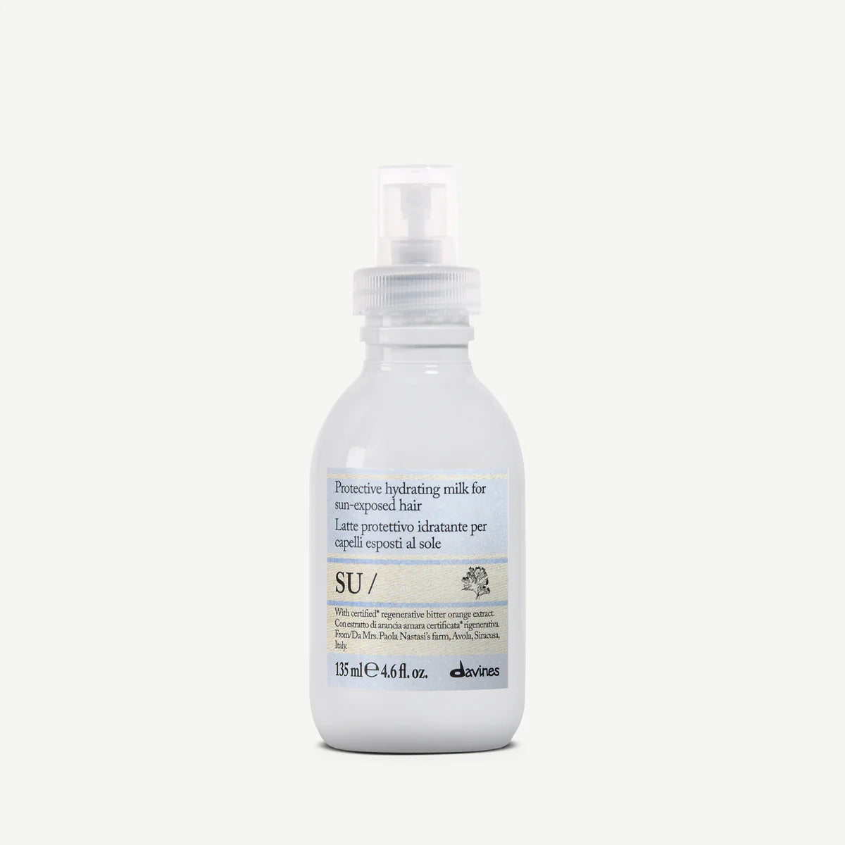 Davines SU Hair Milk en spray, lait protecteur pour cheveux exposés au soleil, idéal pour hydrater, démêler et préserver la douceur