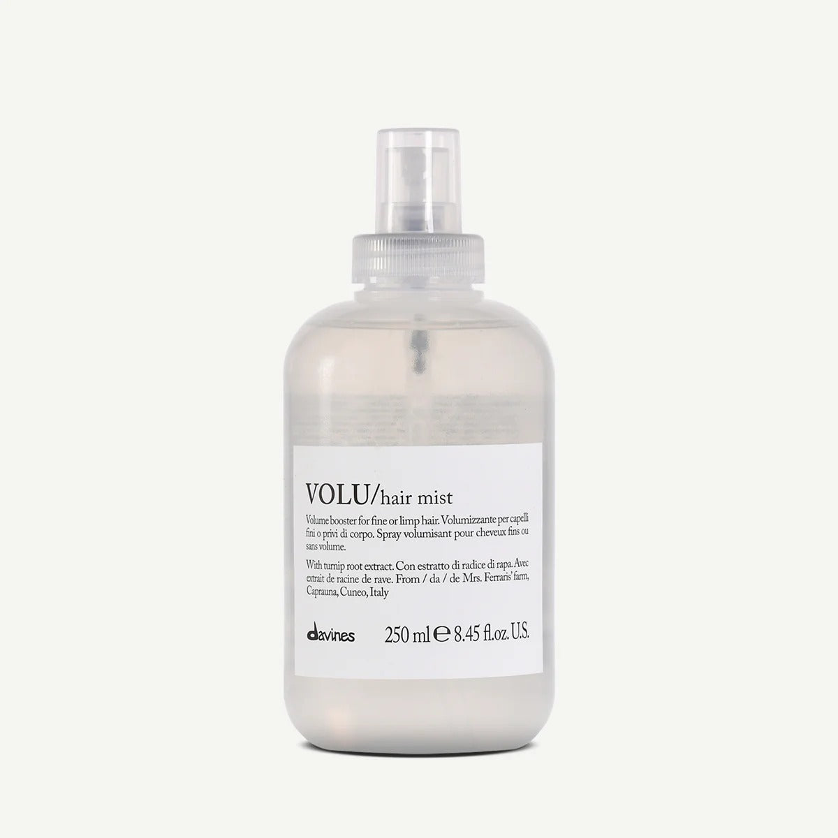 Flacon spray 250 ml Davines VOLU Hair Mist – spray volumisant racines pour cheveux fins.