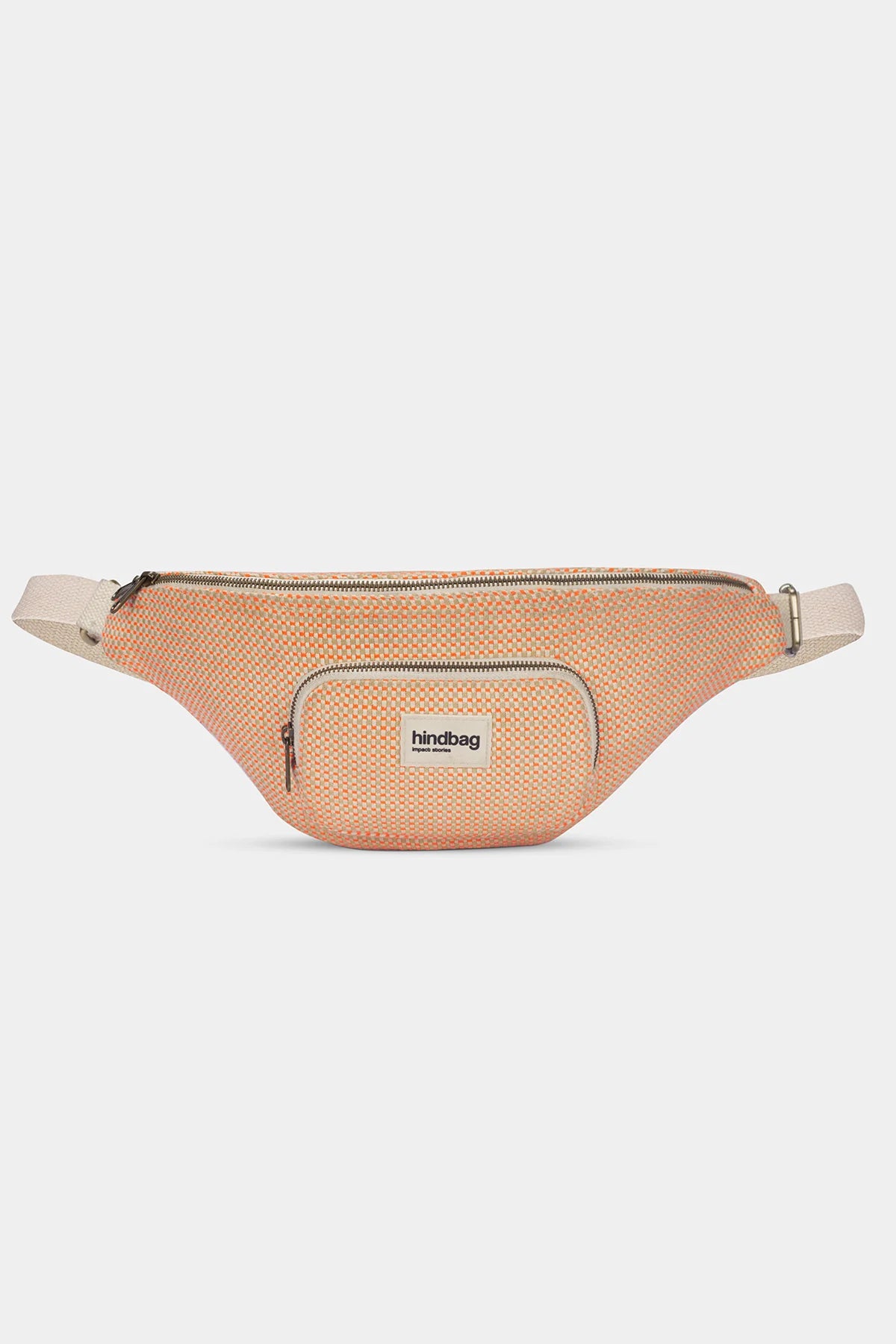 Vue profil de la banane Sofia tressage corail Hindbag en coton recycle avec poche zippee