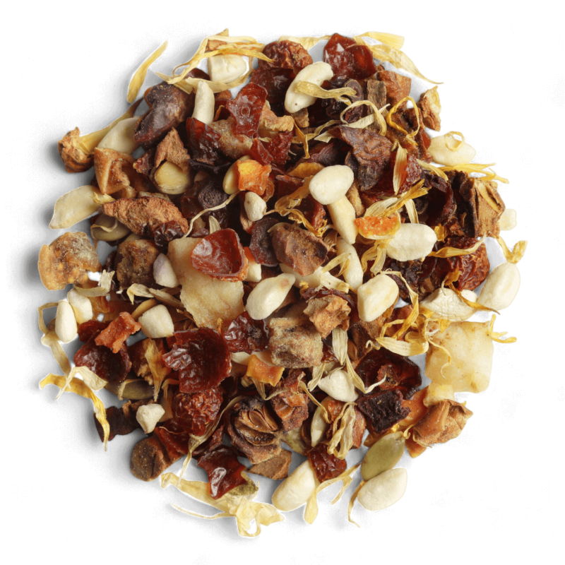 Infusion en vrac Cézanne Maison Bourgeon, mélange gourmand aux morceaux de figue séchée, pistache croquante et notes crémeuses, infusion fruitée haut de gamme naturelle.