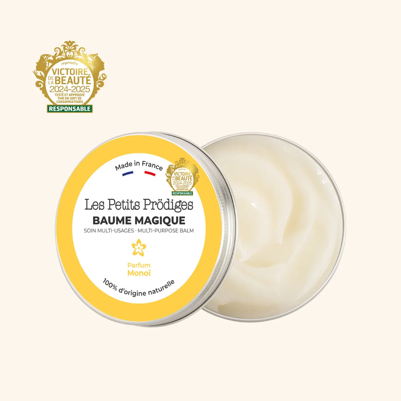 Les Petits Prödiges Baume Magique parfum Monoï, soin multi-usages 100 % d’origine naturelle pour nourrir, protéger et adoucir la peau