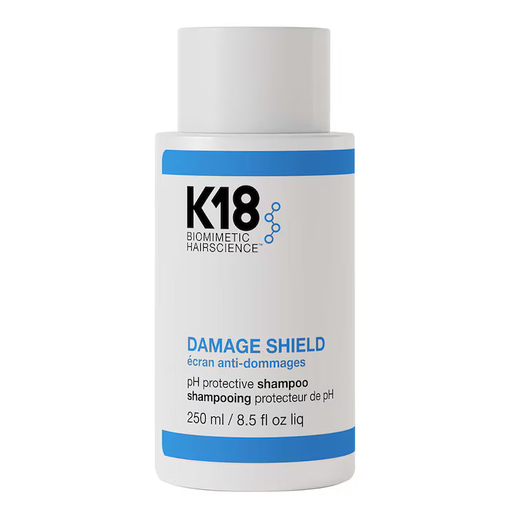 Flacon de shampooing protecteur K18 Damage Shield à pH équilibré, 250 ml, présenté de face sur fond blanc.