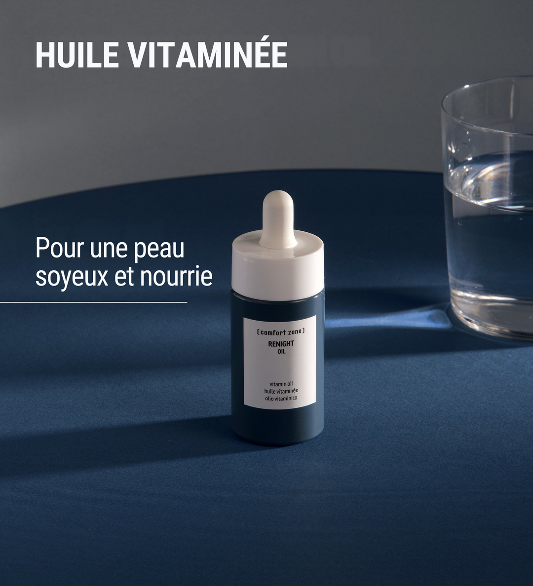 Huile vitaminée Comfort Zone Renight pour une peau soyeuse et nourrie.