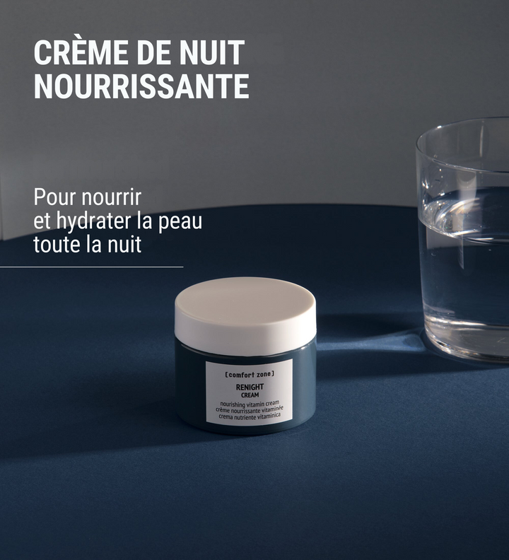 Crème Comfort Zone Renight aux propriétés antioxydantes et nourrissantes. 100% des femmes trouvent leur peau plus nourrie après utilisation.