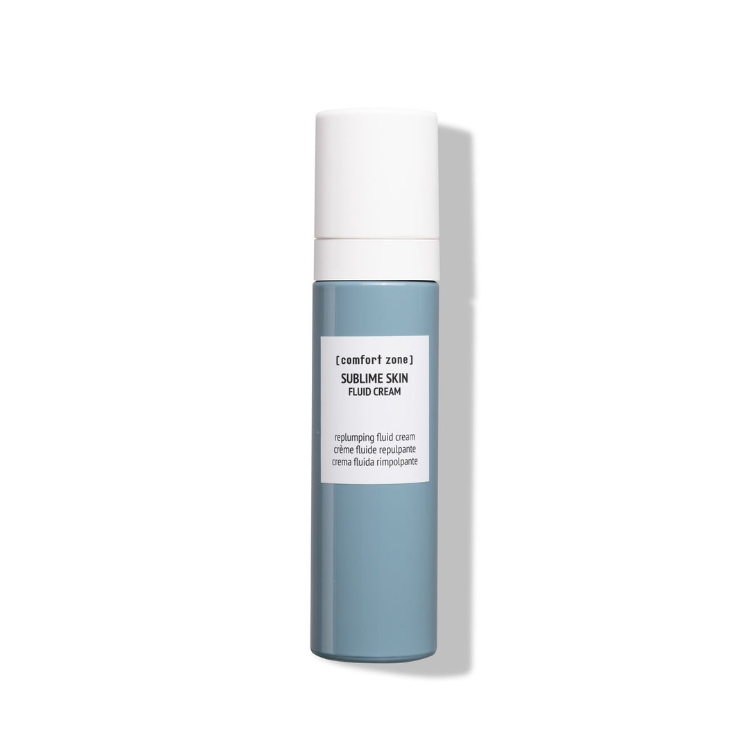 [comfort zone] Sublime Skin Fluid Cream – Crème fluide repulpante anti-âge pour le visage. Enrichie en peptides et acide hyaluronique pour raffermir, hydrater et redensifier la peau. Idéale pour peaux matures et en perte de fermeté. Format 50 ml.