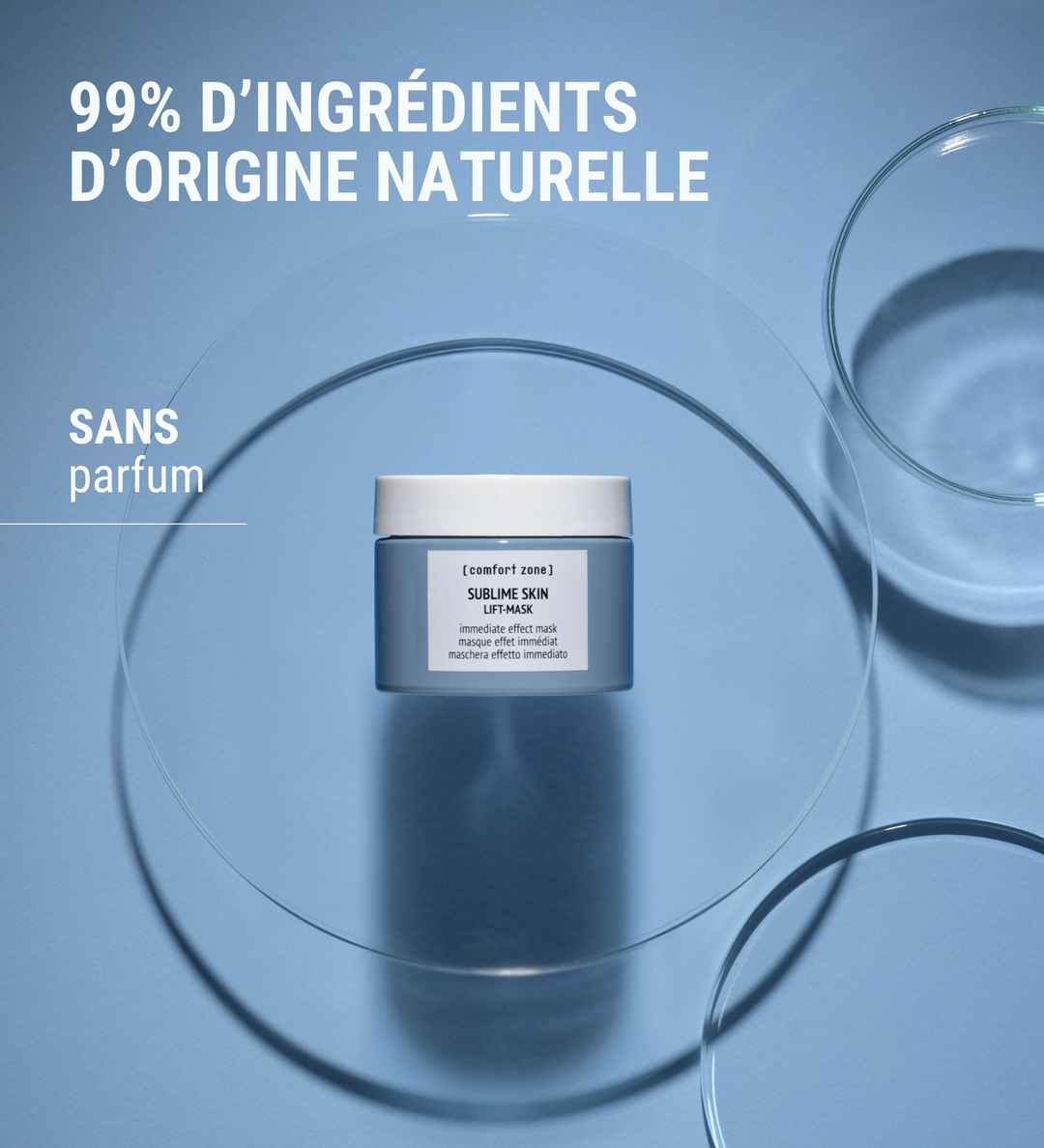 Image du masque Comfort Zone Sublime Skin Lift Mask avec 99% d'ingrédients d'origine naturelle, sans parfum.