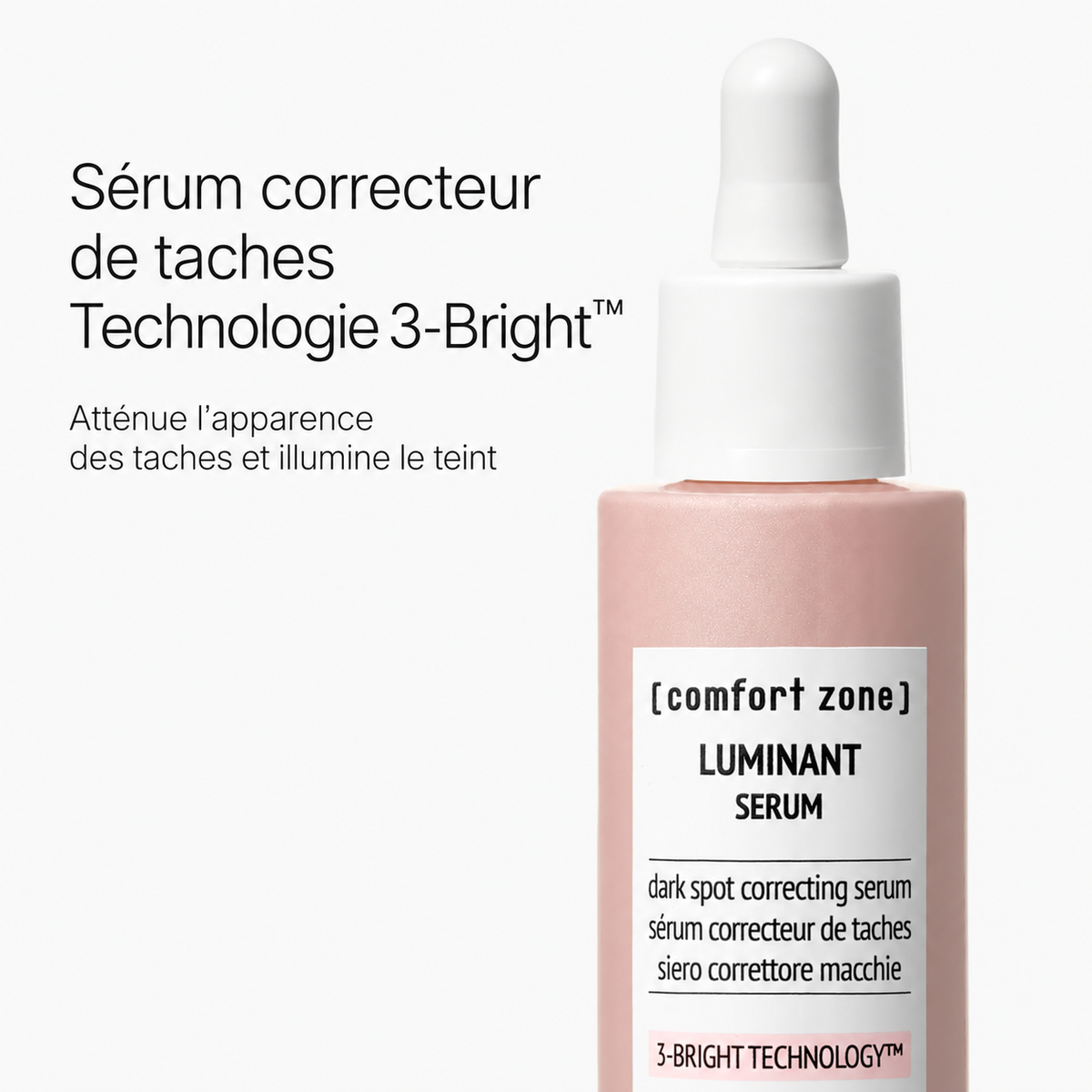 Sérum Luminant Comfort Zone : atténue l’apparence des taches et illumine le teint, technologie 3-Bright.