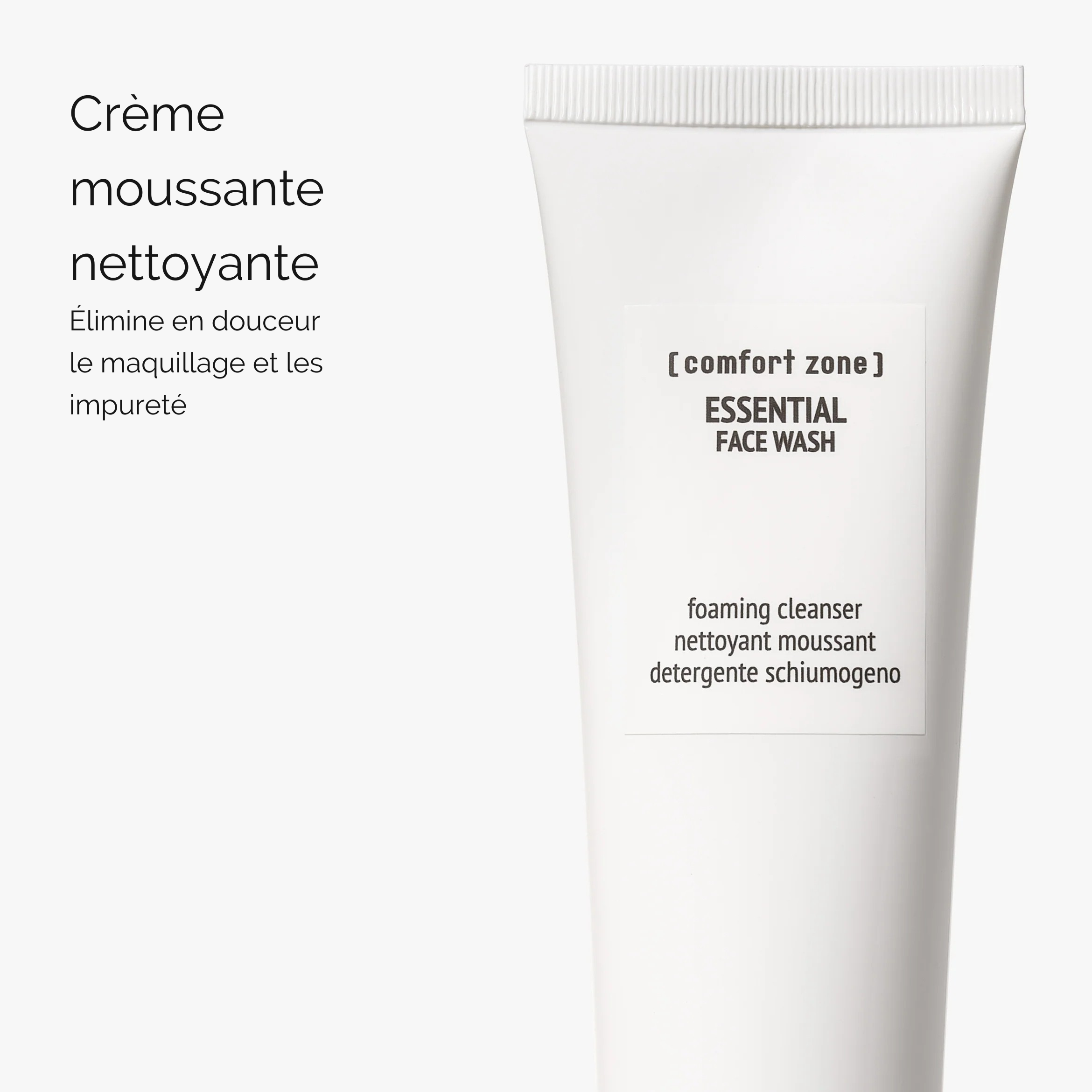 Comfort Zone Essential Face Wash, crème moussante nettoyante pour le visage, conçue pour éliminer en douceur le maquillage et les impuretés tout en laissant la peau propre, fraîche et confortable