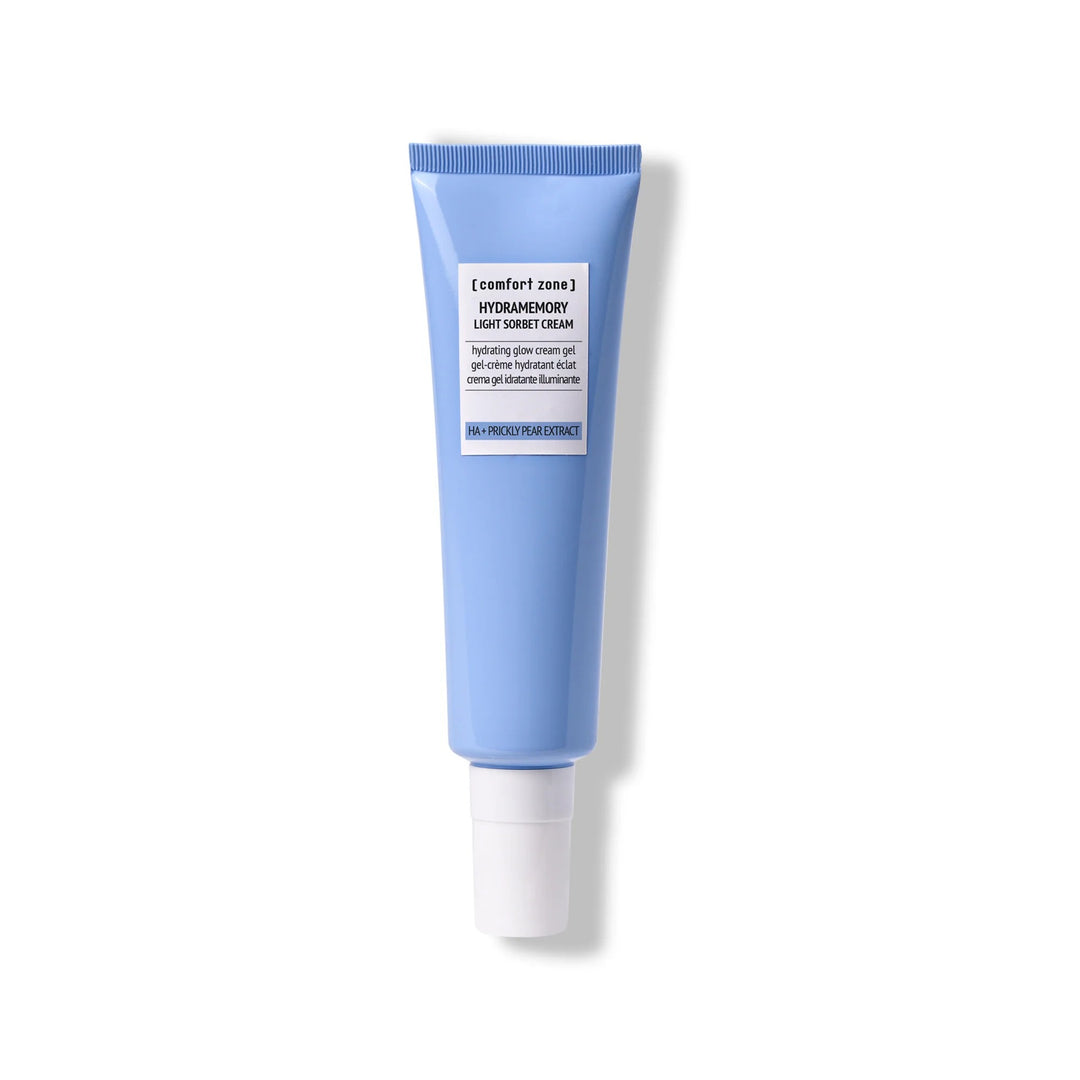 Tube bleu Hydramemory Light Sorbet Cream Comfort Zone – gel-crème sorbet léger hydratant et éclat.