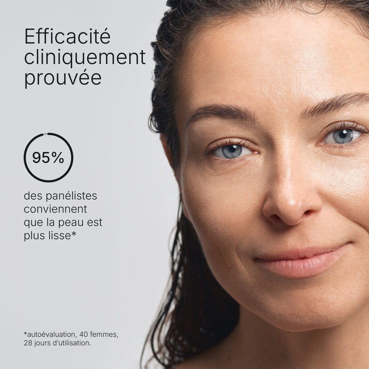 Portrait et résultats du test Sublime Skin Cream : 95 % des panélistes estiment leur peau plus lisse ; autoévaluation de 40 femmes après 28 jours.