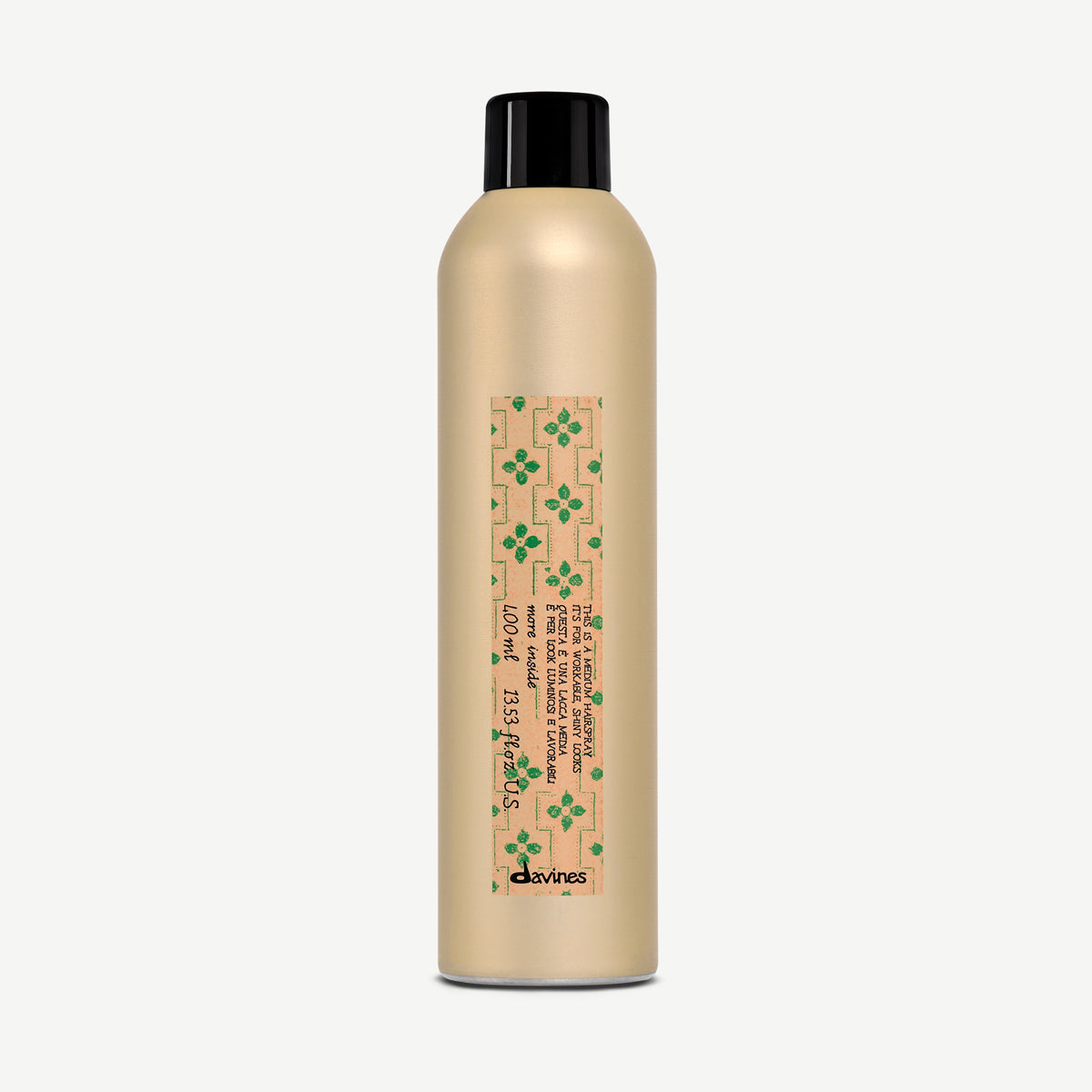 Spray fixant Davines More Inside - tenue forte, finition naturelle, protection contre l'humidité, idéal pour coiffures longue durée, format 400 ml.