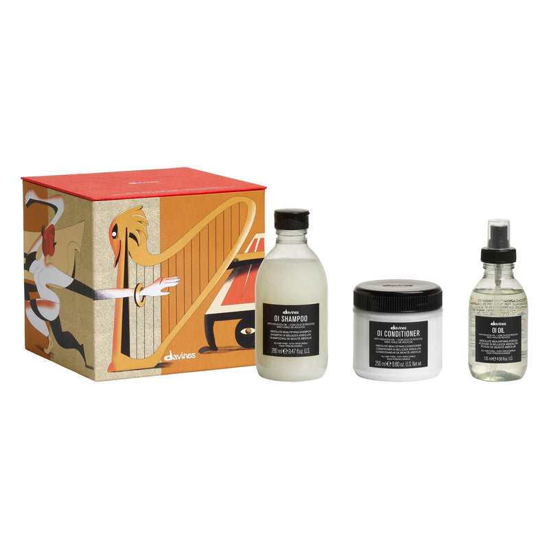 Coffret Davines OI Oil Noël 2026 avec OI Shampoo 280 ml, OI Conditioner 250 ml, OI Oil 135 ml