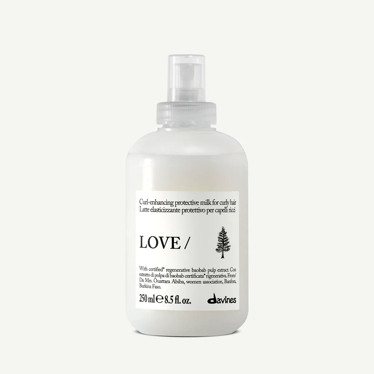Davines LOVE CURL Milk 250 ml, lait protecteur sans rinçage pour hydrater, définir et sublimer les cheveux bouclés ou ondulés