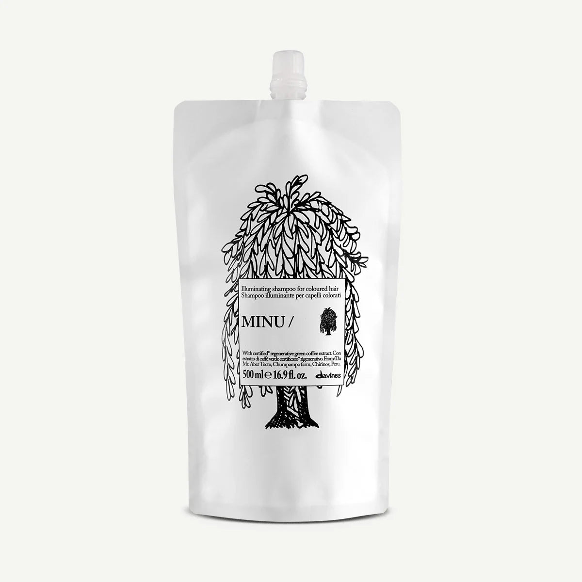 Davines MINU Shampoo Refill 500 ml, éco-recharge de shampooing illuminateur pour nettoyer en douceur et préserver l’éclat des cheveux colorés
