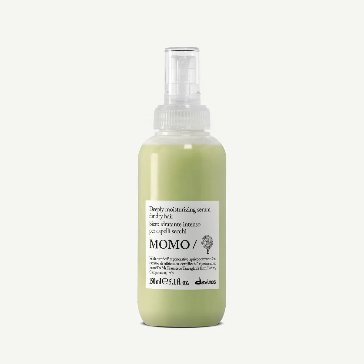 Davines MOMO Hair Serum 150 ml, sérum hydratant sans rinçage pour cheveux secs, conçu pour apporter douceur, souplesse et légèreté tout en aidant à maintenir l’hydratation de la fibre capillaire