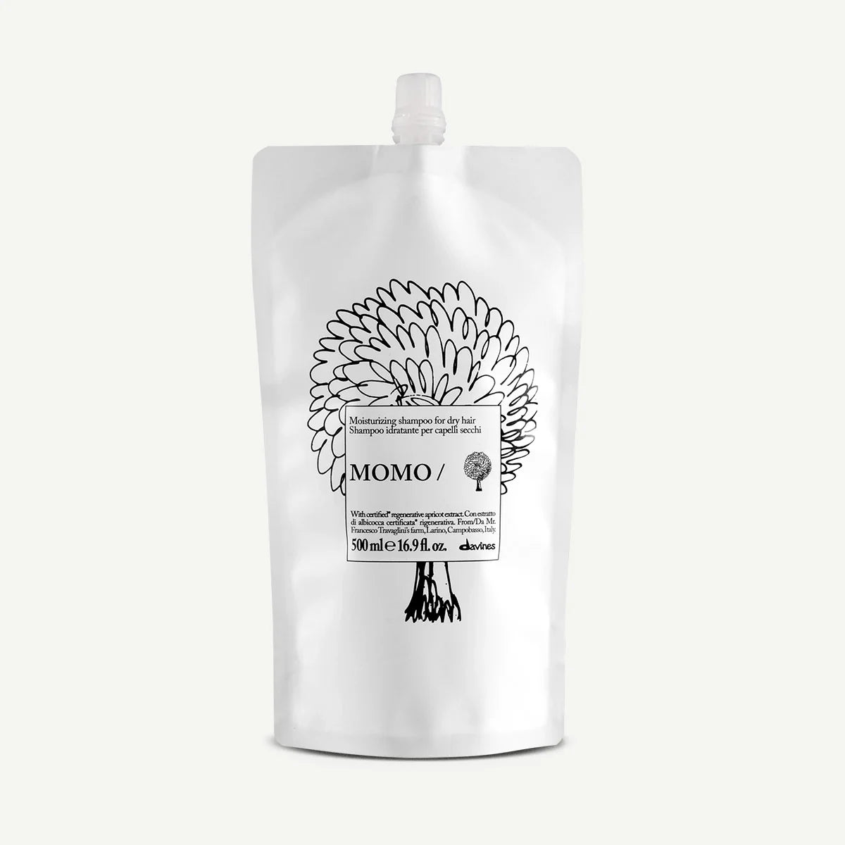 Davines MOMO Shampoo Refill 500 ml, éco-recharge de shampooing hydratant pour cheveux secs et déshydratés, conçue pour nettoyer en douceur, apporter souplesse et légèreté tout en réduisant l’usage de plastique