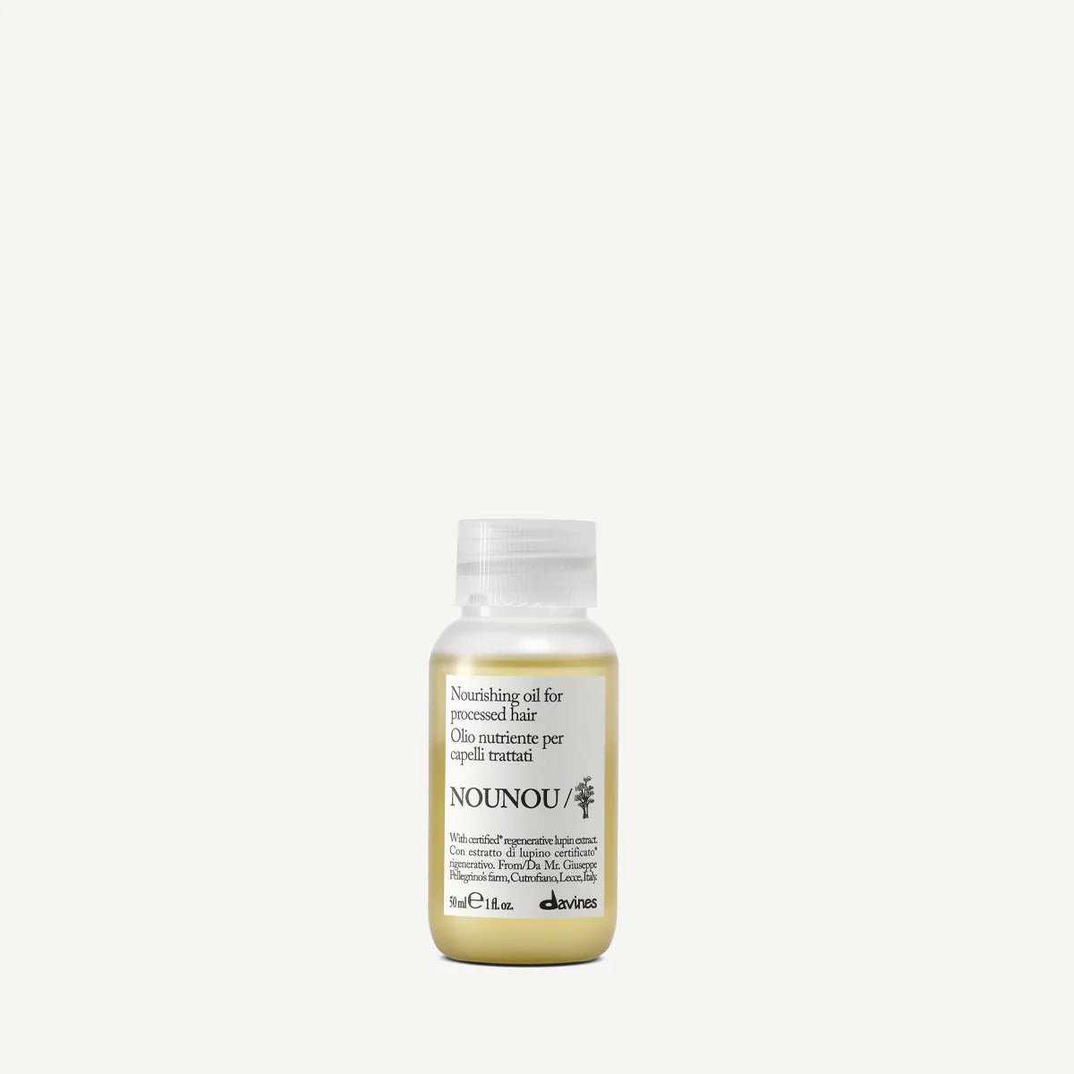 Davines NOUNOU Oil 50 ml, huile nourrissante pour cheveux secs, abîmés ou traités, conçue pour apporter douceur, brillance et nutrition tout en aidant à assouplir la fibre capillaire sans l’alourdir