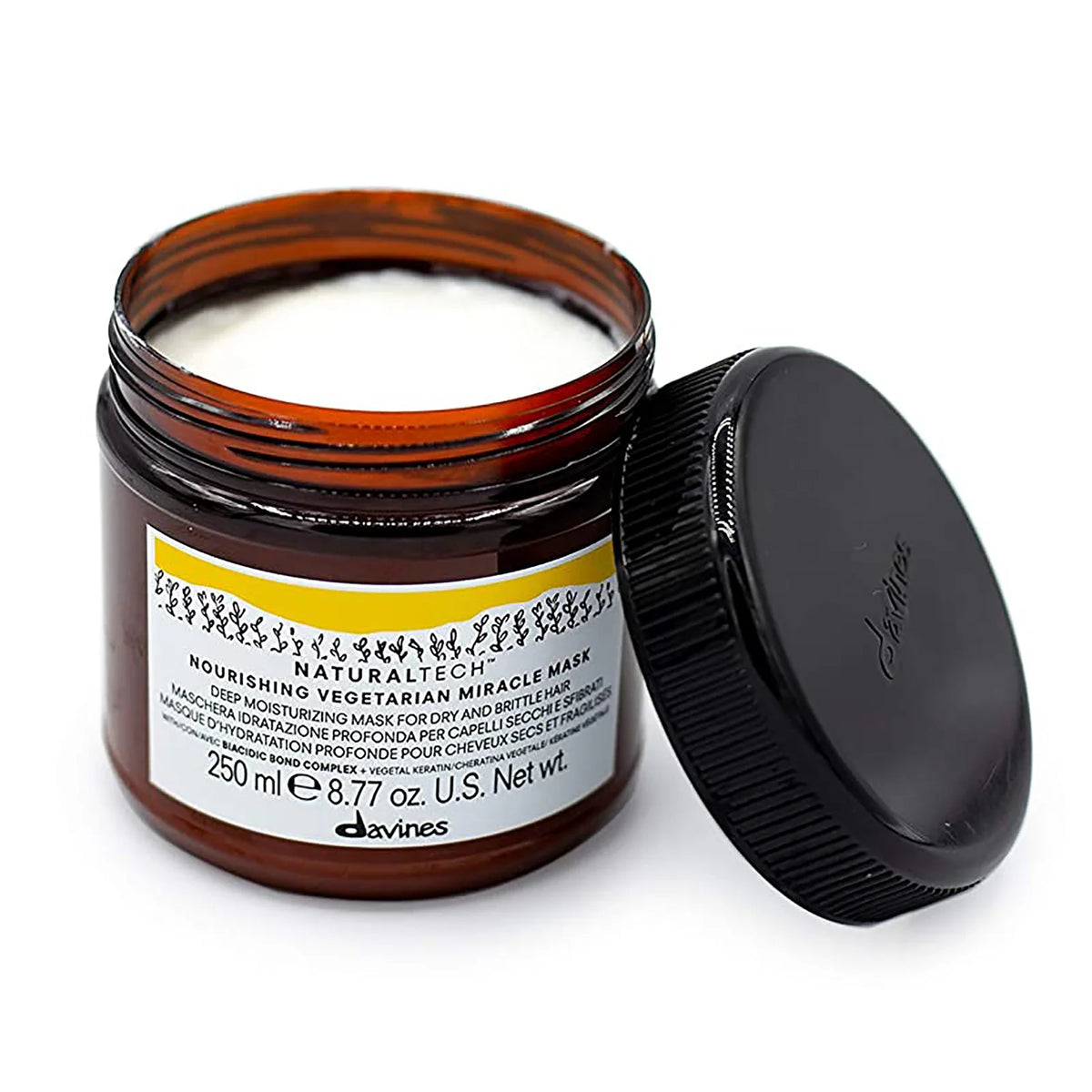 Davines Nourishing Vegetarian Miracle Mask 250 ml – pot ouvert et texture crémeuse du masque