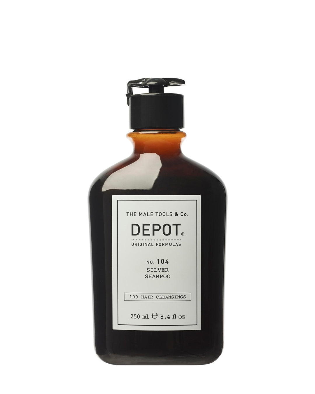 Flacon 250 ml Depot n°104 Silver Shampoo – shampooing violet neutralisant pour cheveux gris, blancs ou blonds.