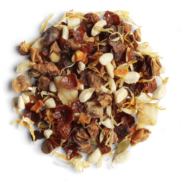 Infusion en vrac Cézanne Maison Bourgeon, mélange gourmand aux morceaux de figue séchée, pistache croquante et notes crémeuses, infusion fruitée haut de gamme naturelle.