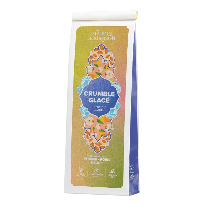 Sachet 100 g Maison Bourgeon Crumble Glacé – infusion glacée pomme, poire, pêche & amande