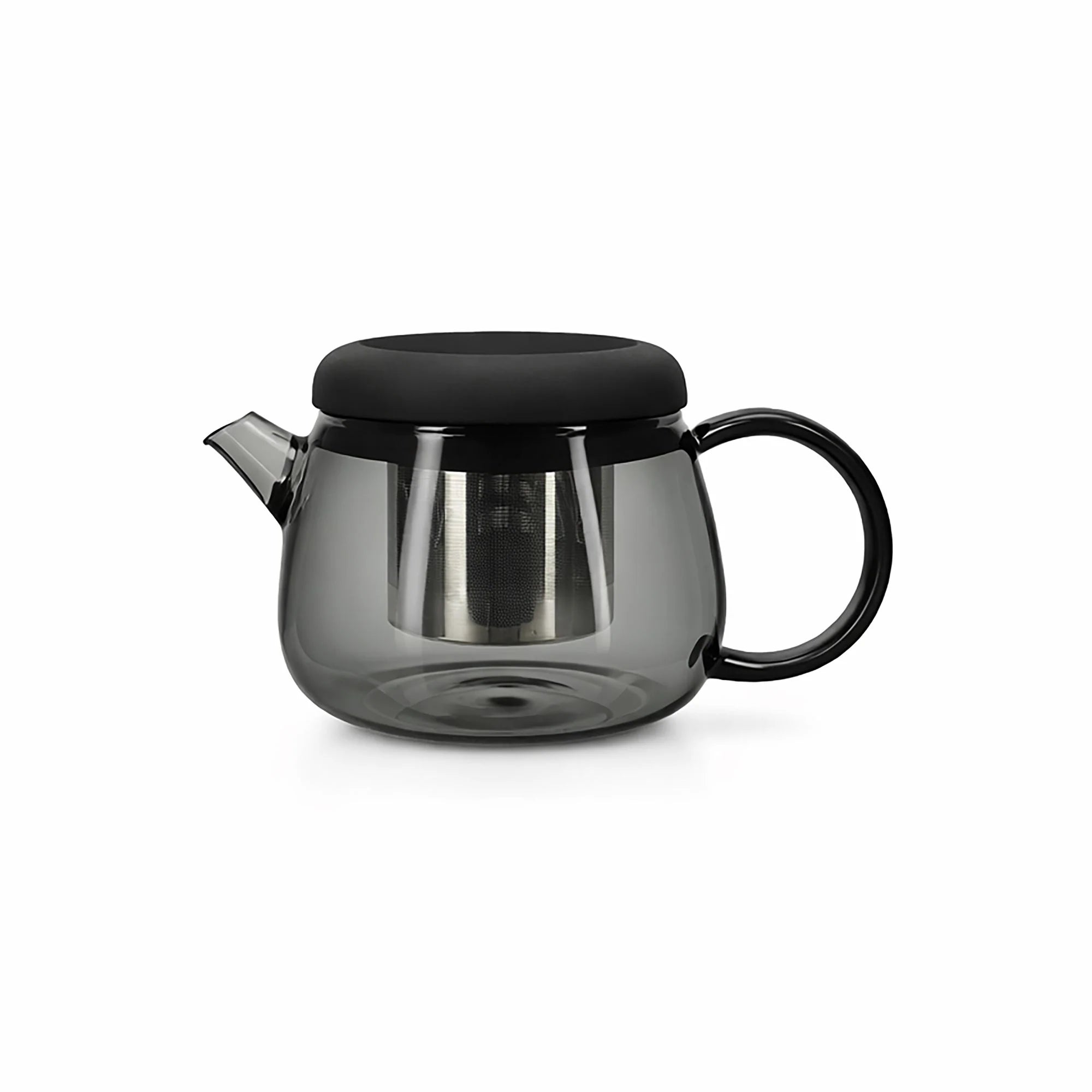 OGO Living Théière Fusion 300 ml en verre teinté avec anse, bec verseur, filtre inox intégré et couvercle noir, idéale pour infuser du thé ou une tisane